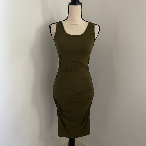 VENUS Dresses & Skirts - Green Racerback Dress XS Ruched Side Sleeveless Midi Minimalist Bodycon Coverup